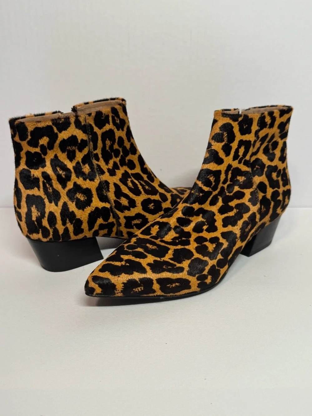 Seychelles Leopard Print Calf Hair Ankle Boots Pointed Toe Booties Women’s 7